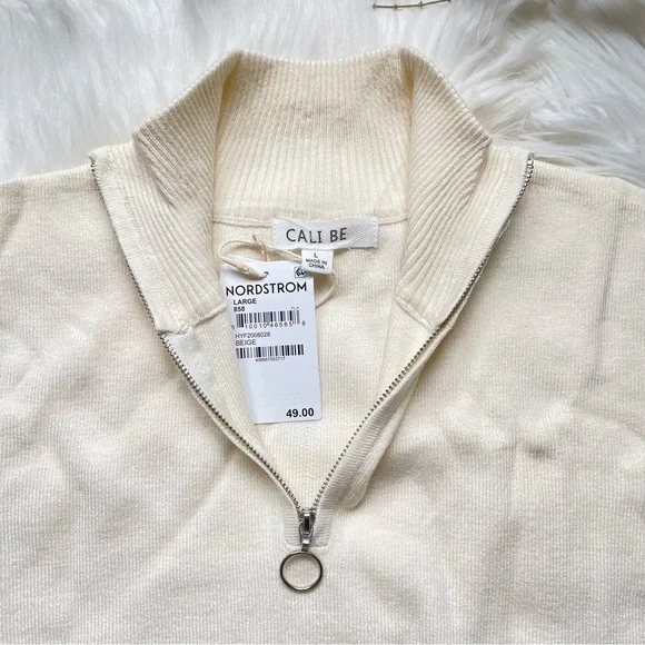 Nordstrom Cali Be Soft Quarter Zip Mock Neck Sweater Creamy Beige Large - Picture 5 of 10